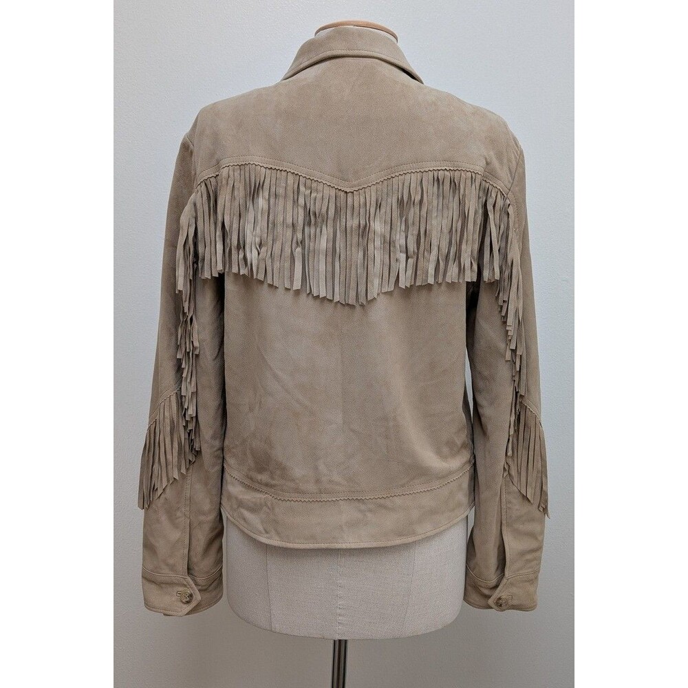 Lauren Ralph Lauren Beige Suede Fringe Varsity Jacket - Picture 5 of 7